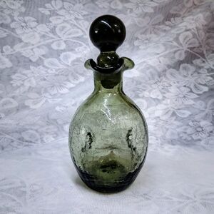 Vintage Rainbow Glass Co Crackle Finish Smoky Olive Gray Pinch Bottle Decanter